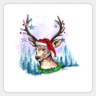 Deer Christmas Hand Drawn Magnet